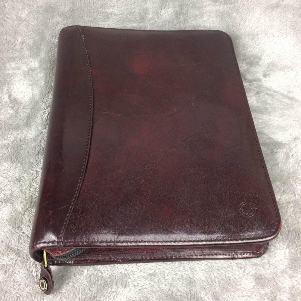 Franklin Covey Planner 7 Ring 2" Binder Full Grain Brown Leather Zip Around